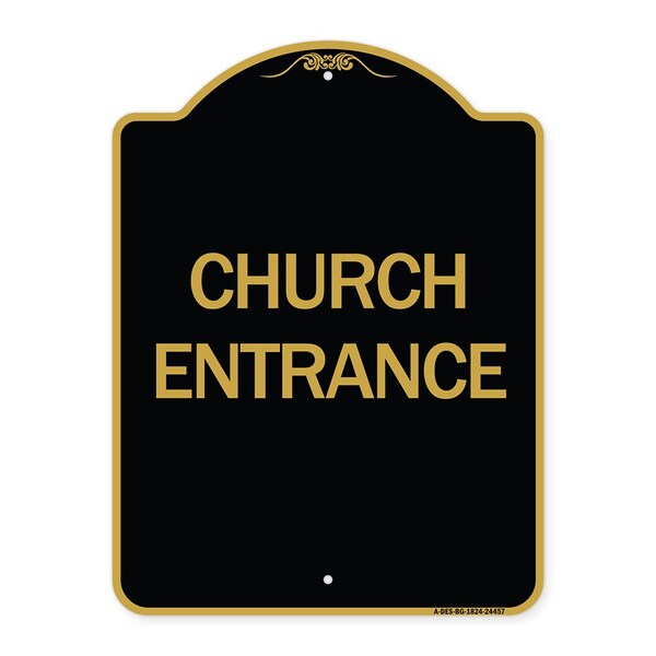Designer Series Sign-Church Entrance, Black & Gold Aluminum Architectural Sign, 18" H, BG-1824-24457